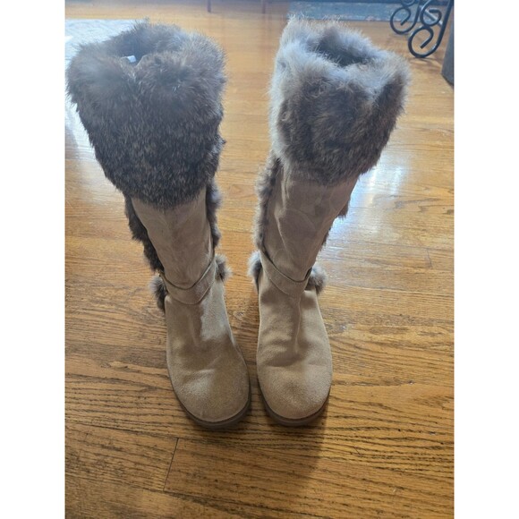 Coach Deeann Signature Embossed Suede Rabbit Fur Trim Women 8B Boots - Picture 4 of 9